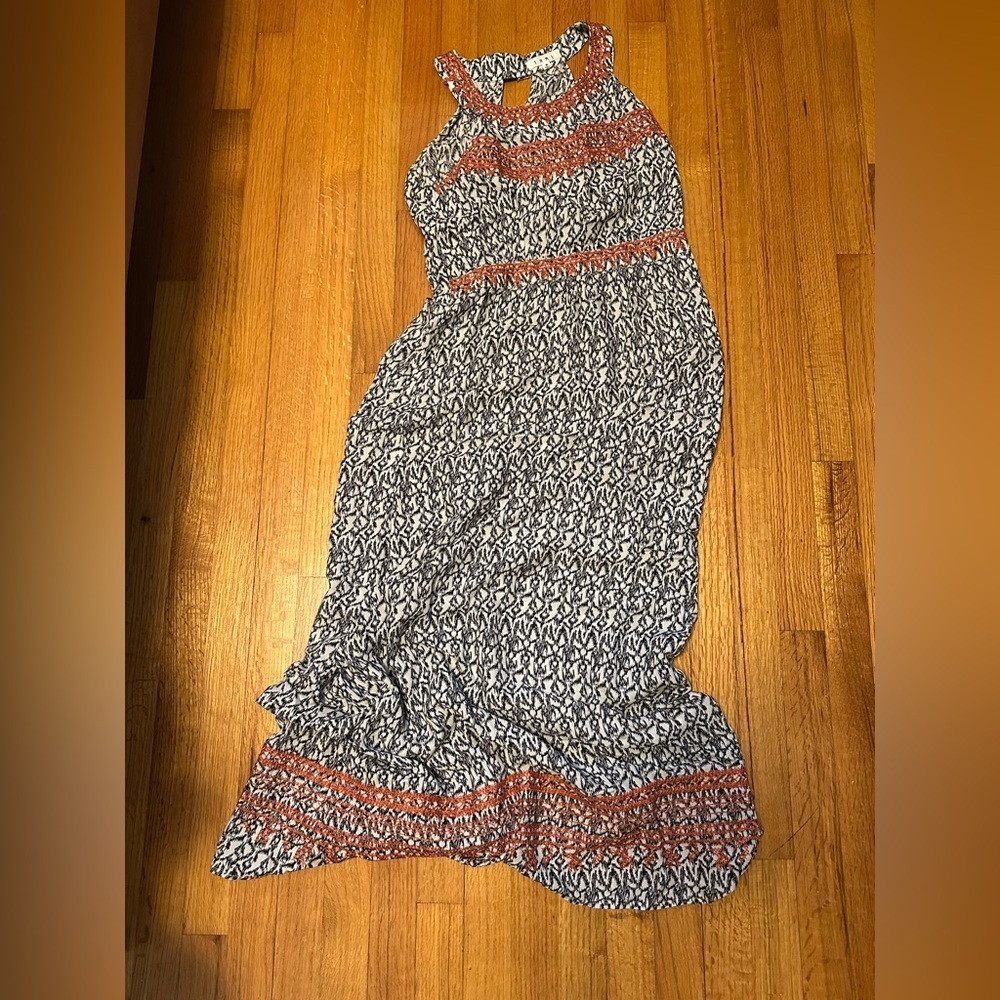 THML Black and White Maxi Dress with Rust Accent
